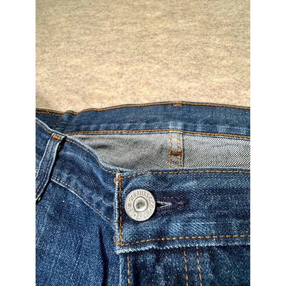 Levis 501 Original Jeans Mens 38x34 Blue Distressed Denim Cotton Straight Leg